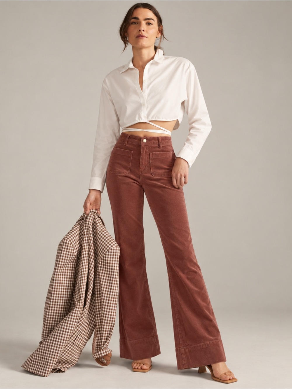 Avec Les Filles Burnt Orange Corduroy Sailor Pocket High Waist Flare Pants Sz 2
